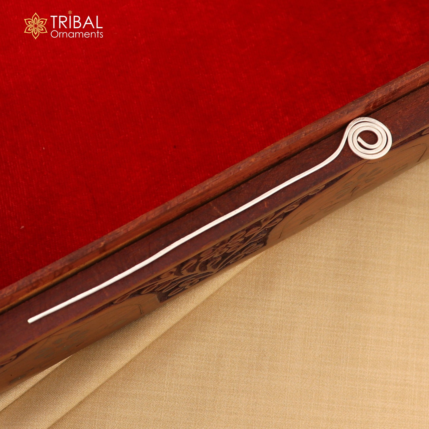 Hammered style silver hair pin solid 925  plain sticks hair jewelry su1362 - TRIBAL ORNAMENTS