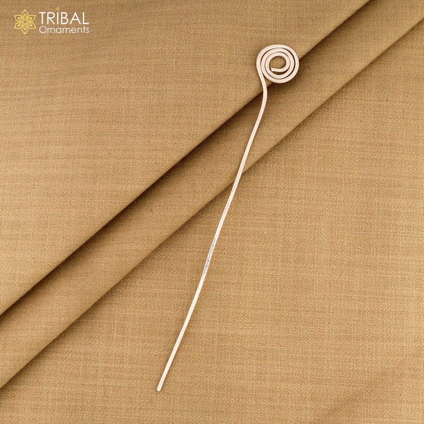 Hammered style silver hair pin solid 925  plain sticks hair jewelry su1362 - TRIBAL ORNAMENTS