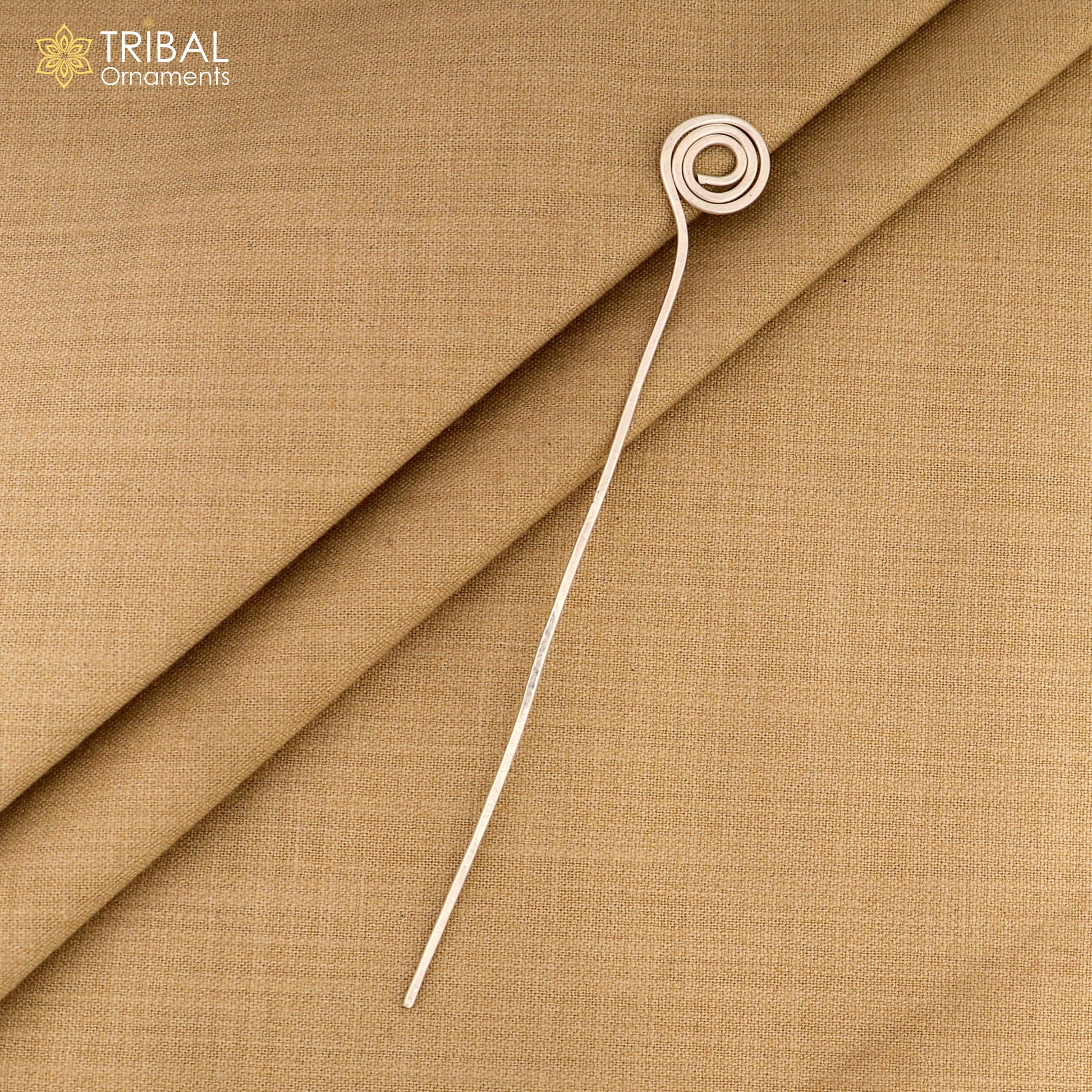 Hammered style silver hair pin solid 925  plain sticks hair jewelry su1362 - TRIBAL ORNAMENTS