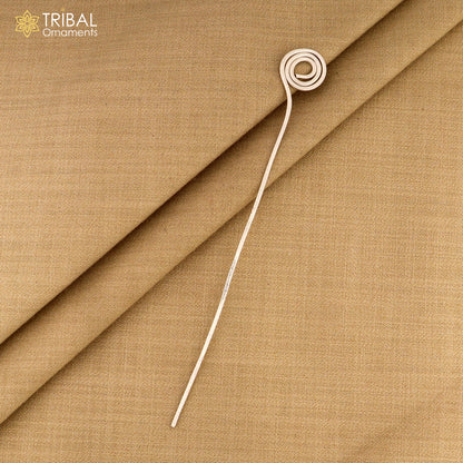 Hammered style silver hair pin solid 925  plain sticks hair jewelry su1362 - TRIBAL ORNAMENTS