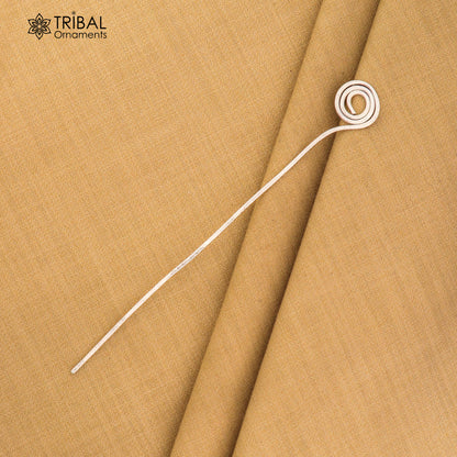 Hammered style silver hair pin solid 925  plain sticks hair jewelry su1362 - TRIBAL ORNAMENTS