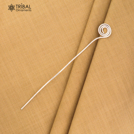 Hammered style silver hair pin solid 925  plain sticks hair jewelry su1362 - TRIBAL ORNAMENTS