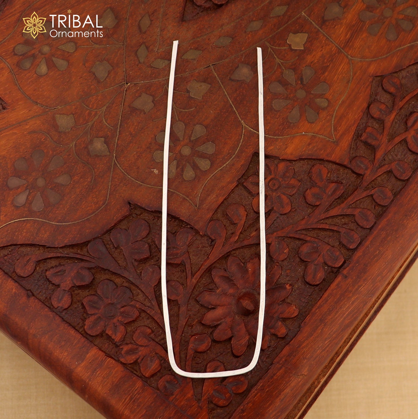 Hammered style silver hair pin solid 925  plain sticks hair jewelry su1363 - TRIBAL ORNAMENTS