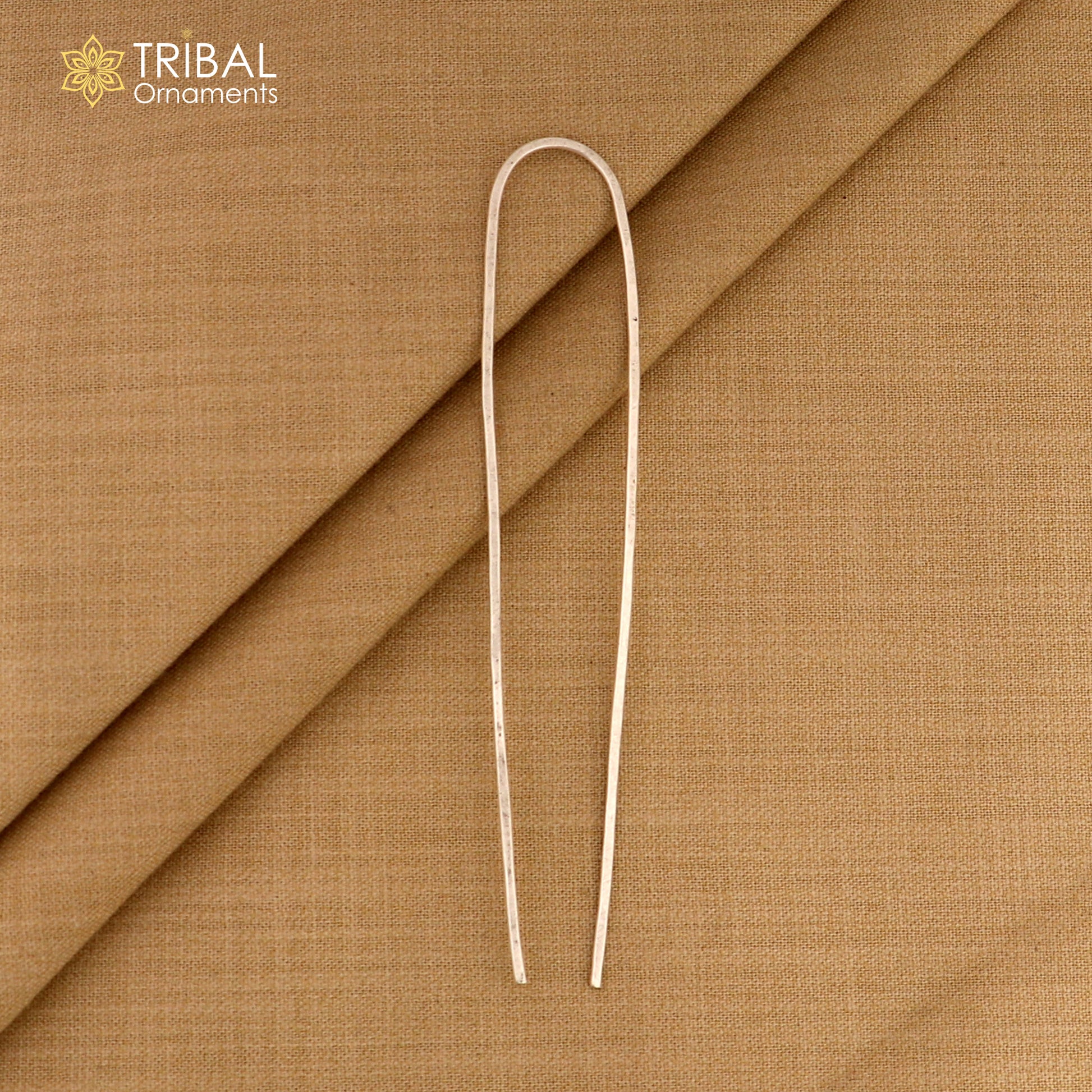 Hammered style silver hair pin solid 925  plain sticks hair jewelry su1364 - TRIBAL ORNAMENTS