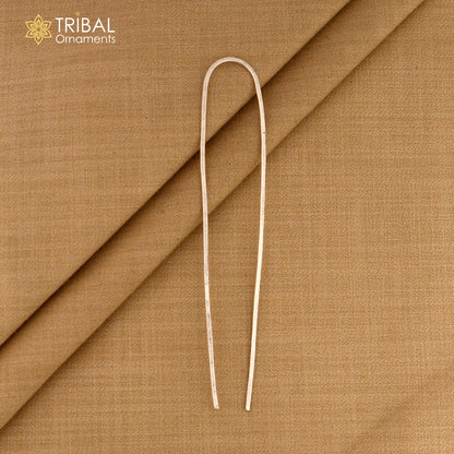 Hammered silver hair pin by TRIBAL ORNAMENTS, solid 925 sterling silver, plain stick hair jewelry for elegant styling.