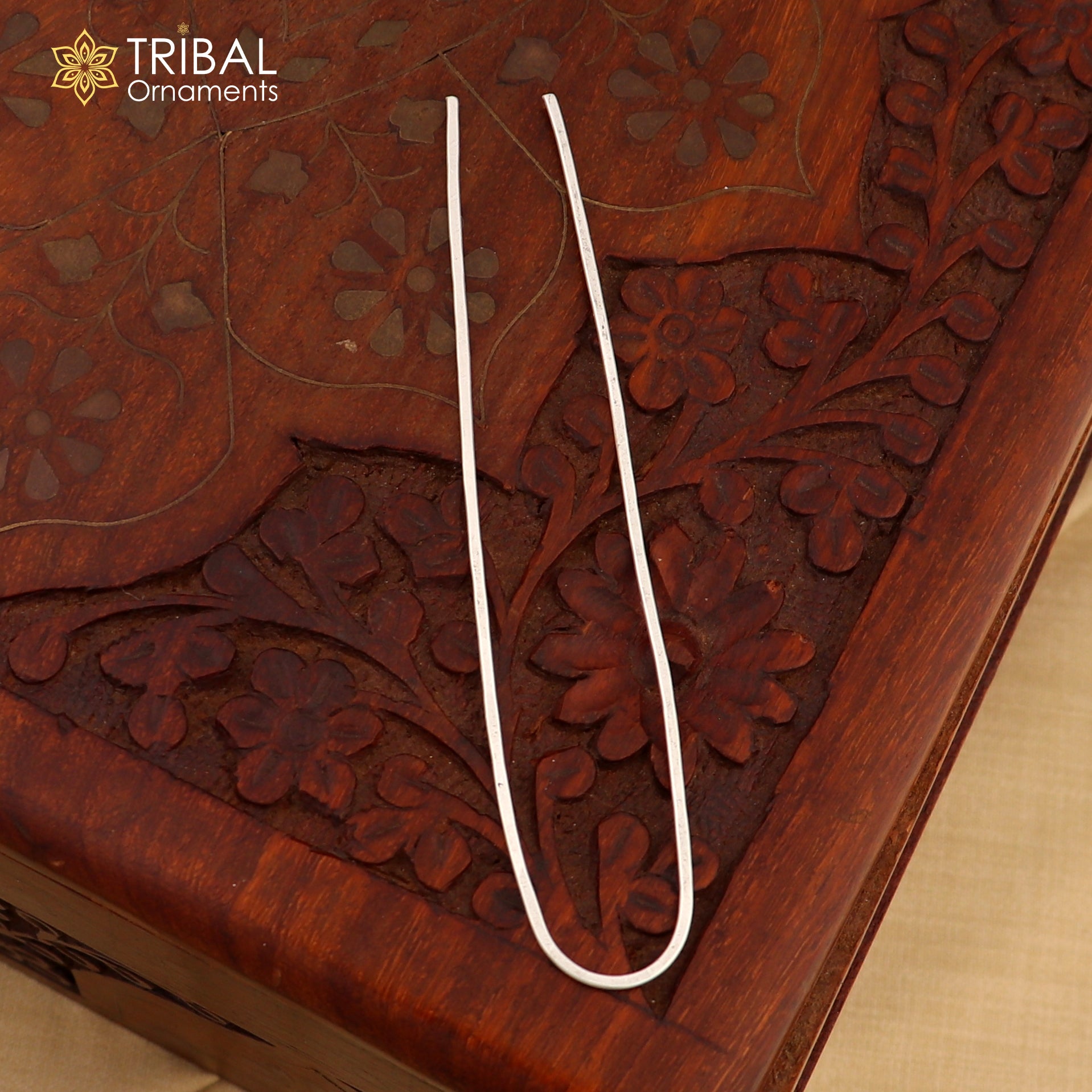 Hammered style silver hair pin solid 925  plain sticks hair jewelry su1364 - TRIBAL ORNAMENTS