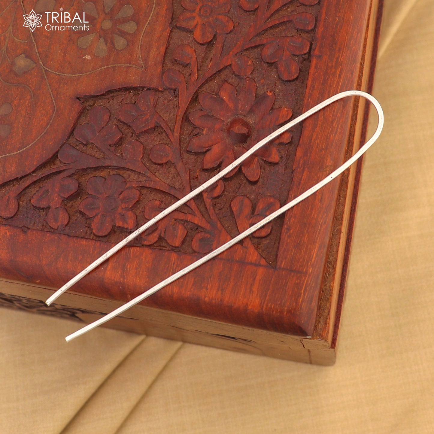 Hammered style silver hair pin solid 925  plain sticks hair jewelry su1364 - TRIBAL ORNAMENTS