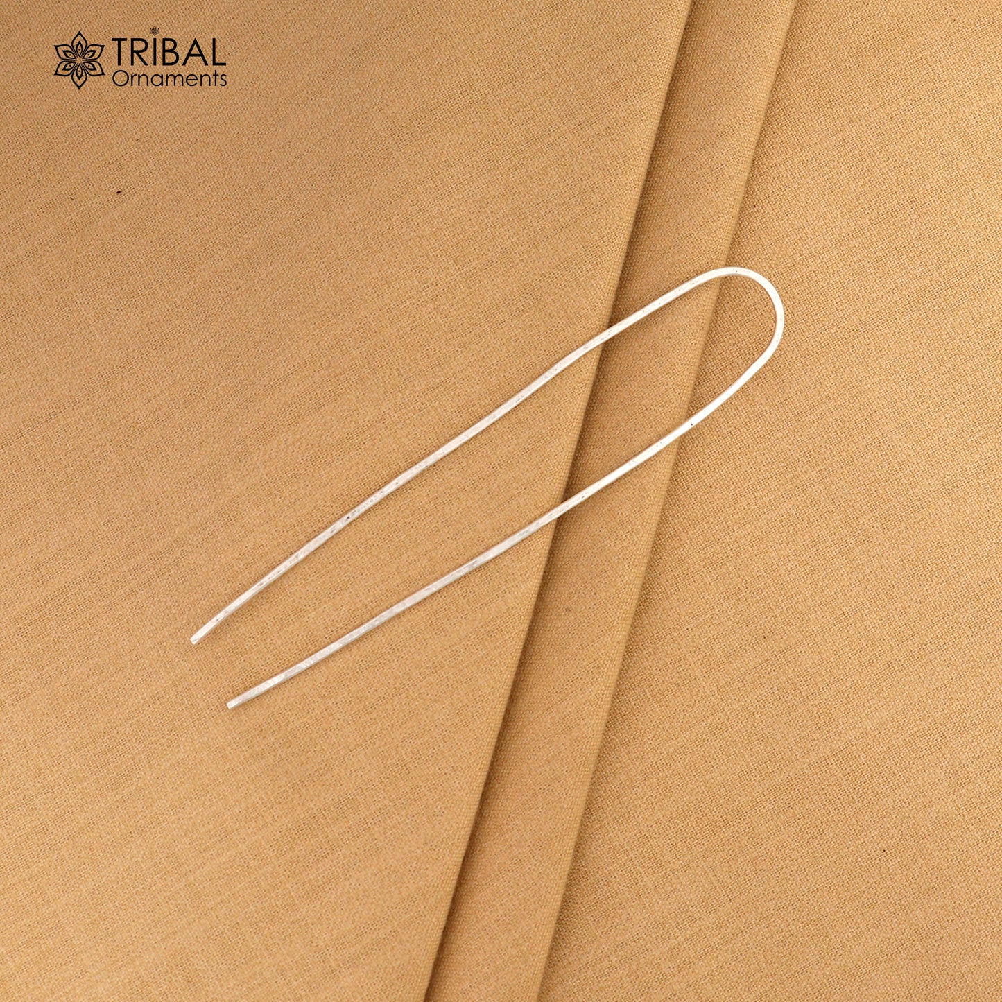 Hammered style silver hair pin solid 925  plain sticks hair jewelry su1364 - TRIBAL ORNAMENTS