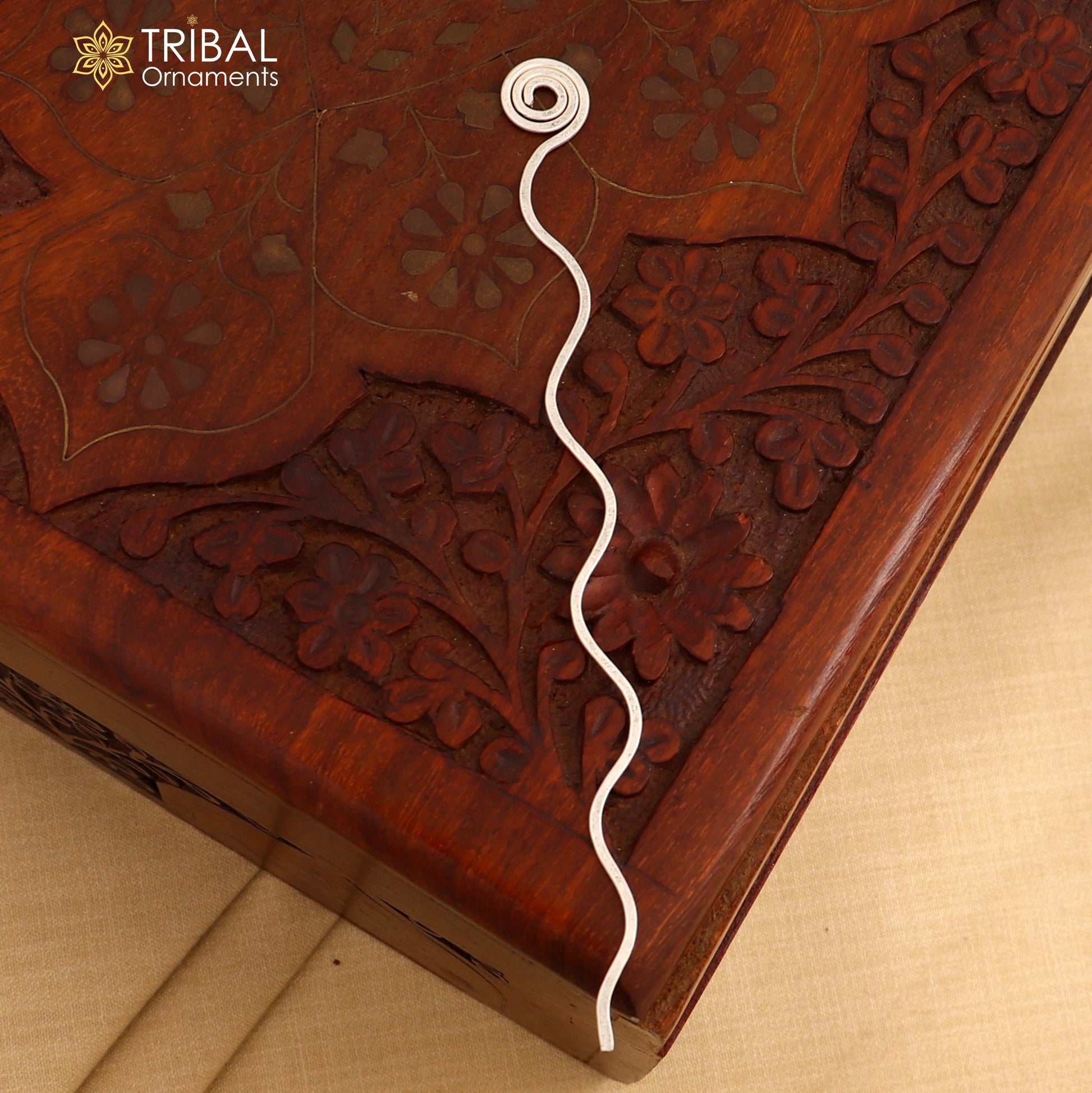 Hammered style silver hair pin solid 925 snake design sticks hair jewelry su1361 - TRIBAL ORNAMENTS