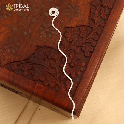Hammered silver hair pin with a snake design, solid 925 sterling silver hair jewelry by TRIBAL ORNAMENTS