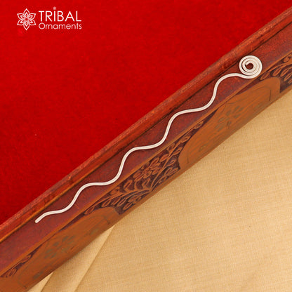 Hammered silver hair pin with snake design by TRIBAL ORNAMENTS, solid 925 sterling silver hair jewelry with textured finish and stick style.