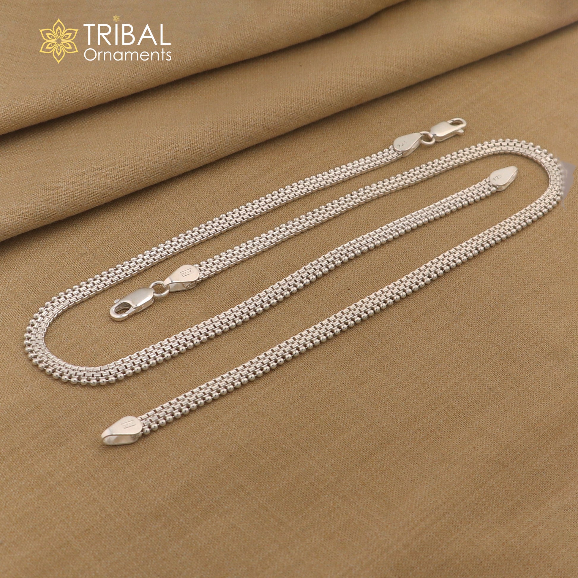 Handmade 4MM chain 925 sterling silver ankle bracelet, silver anklets, foot bracelet amazing belly dance jewelry gift her ank606 - TRIBAL ORNAMENTS