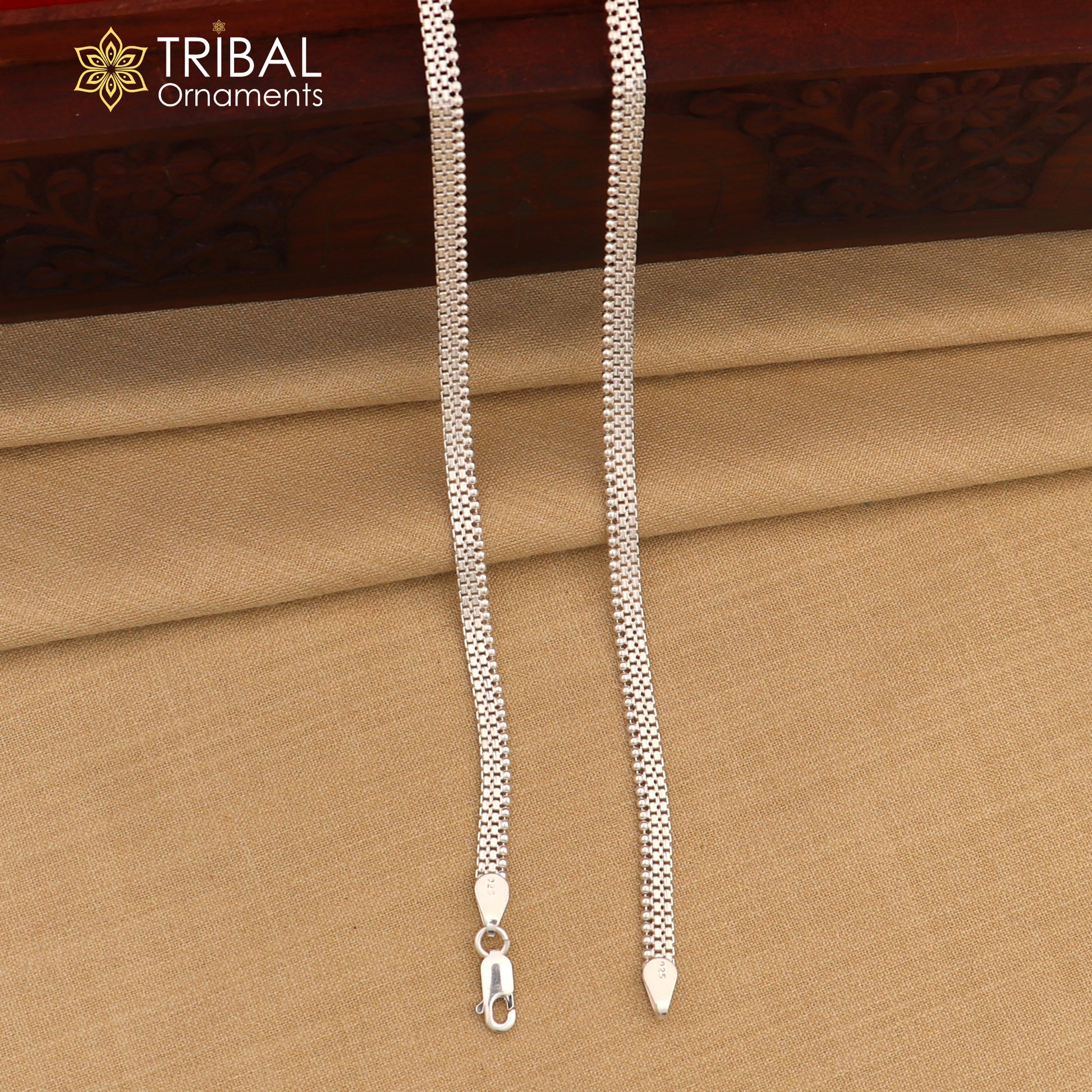 Handmade 4MM chain 925 sterling silver ankle bracelet, silver anklets, foot bracelet amazing belly dance jewelry gift her ank606 - TRIBAL ORNAMENTS