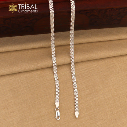 Sterling silver handmade 4mm chain ankle bracelet with foot jewelry design, perfect for belly dance or stylish summer wear.