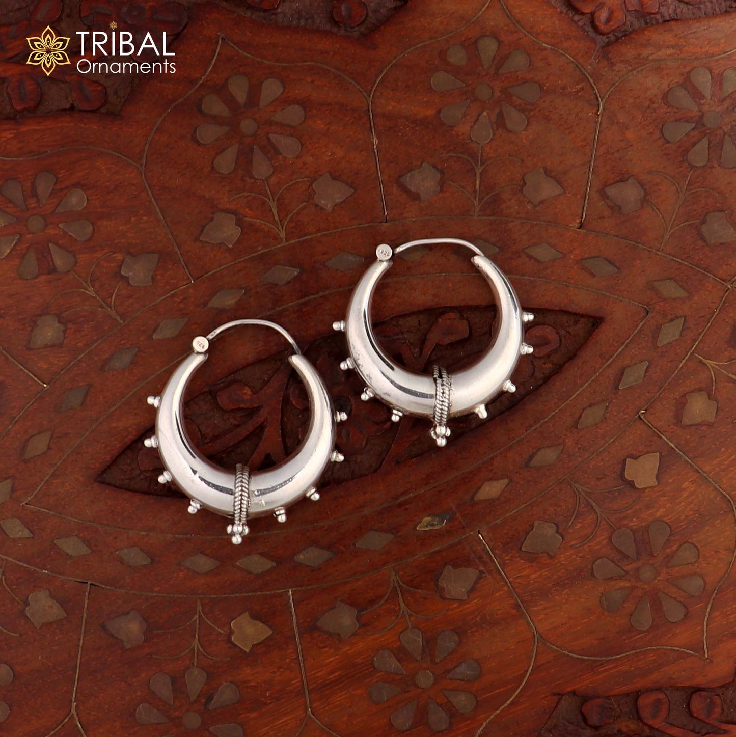 Handmade 925 sterling silver fabulous plain shining hoops earrings Bali unique style kundal unisex tribal belly dance jewelry s1118 - TRIBAL ORNAMENTS
