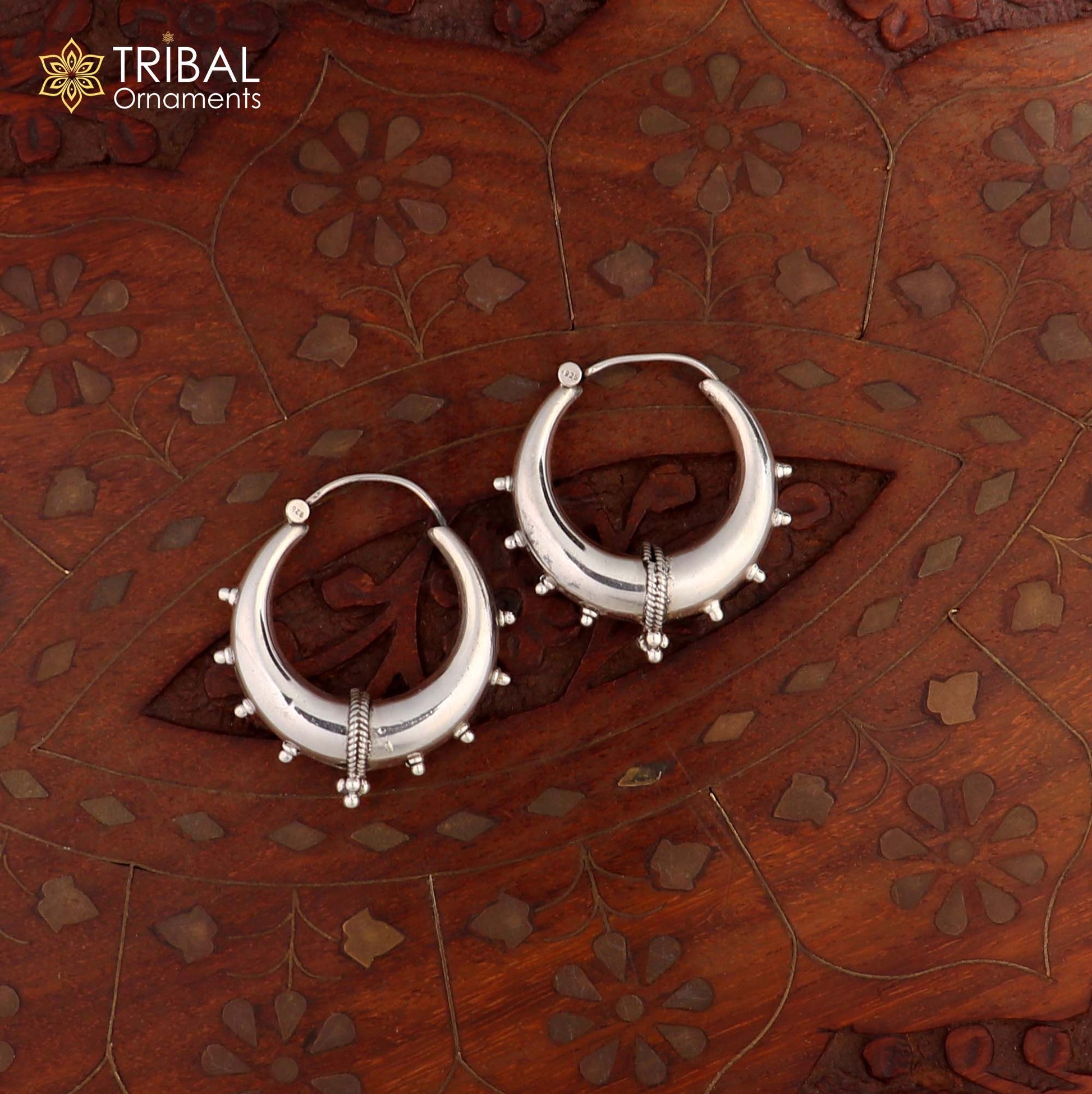 Handmade 925 sterling silver fabulous plain shining hoops earrings Bali unique style kundal unisex tribal belly dance jewelry s1118 - TRIBAL ORNAMENTS