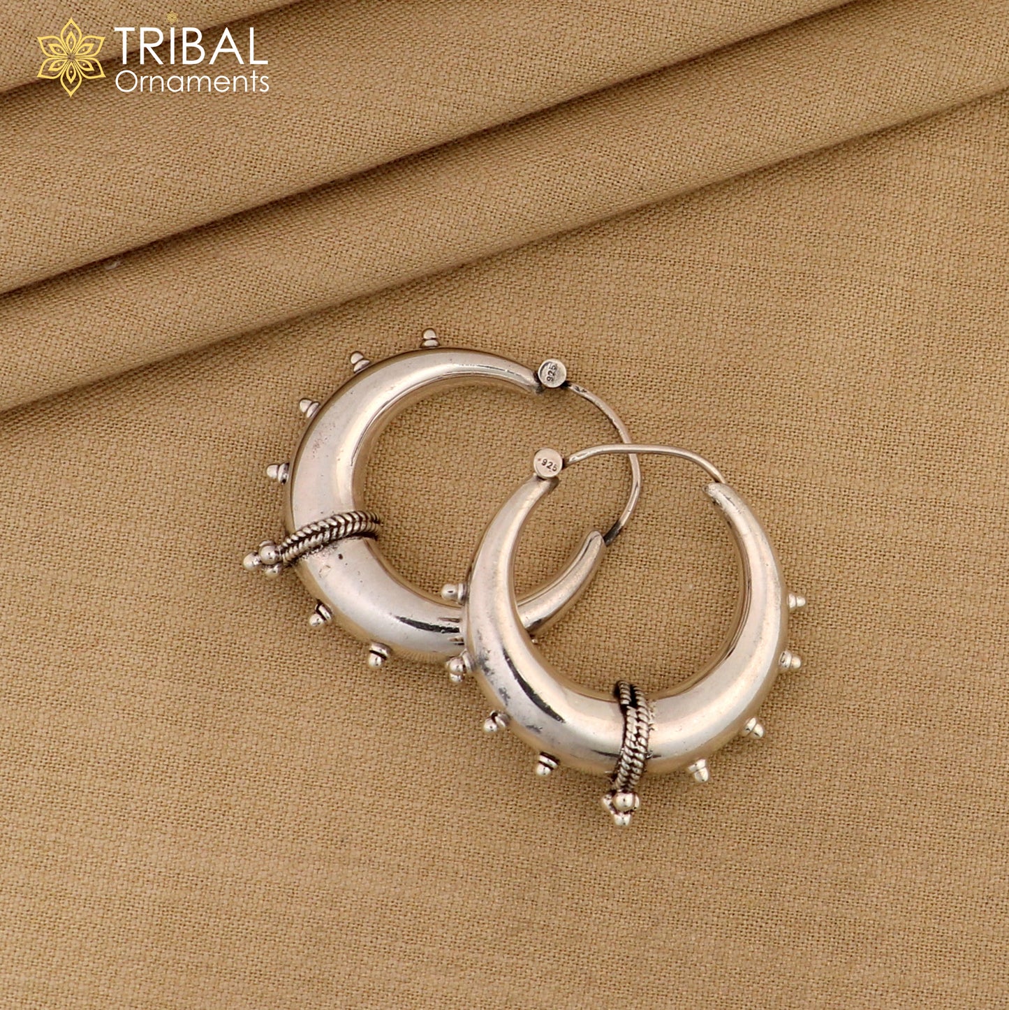 Handmade 925 sterling silver fabulous plain shining hoops earrings Bali unique style kundal unisex tribal belly dance jewelry s1118 - TRIBAL ORNAMENTS