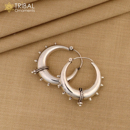 Handmade 925 sterling silver fabulous plain shining hoops earrings Bali unique style kundal unisex tribal belly dance jewelry s1118 - TRIBAL ORNAMENTS