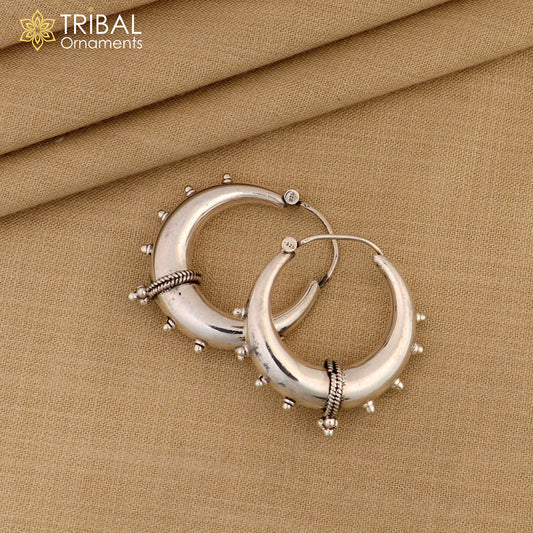 Handmade 925 sterling silver fabulous plain shining hoops earrings Bali unique style kundal unisex tribal belly dance jewelry s1118 - TRIBAL ORNAMENTS