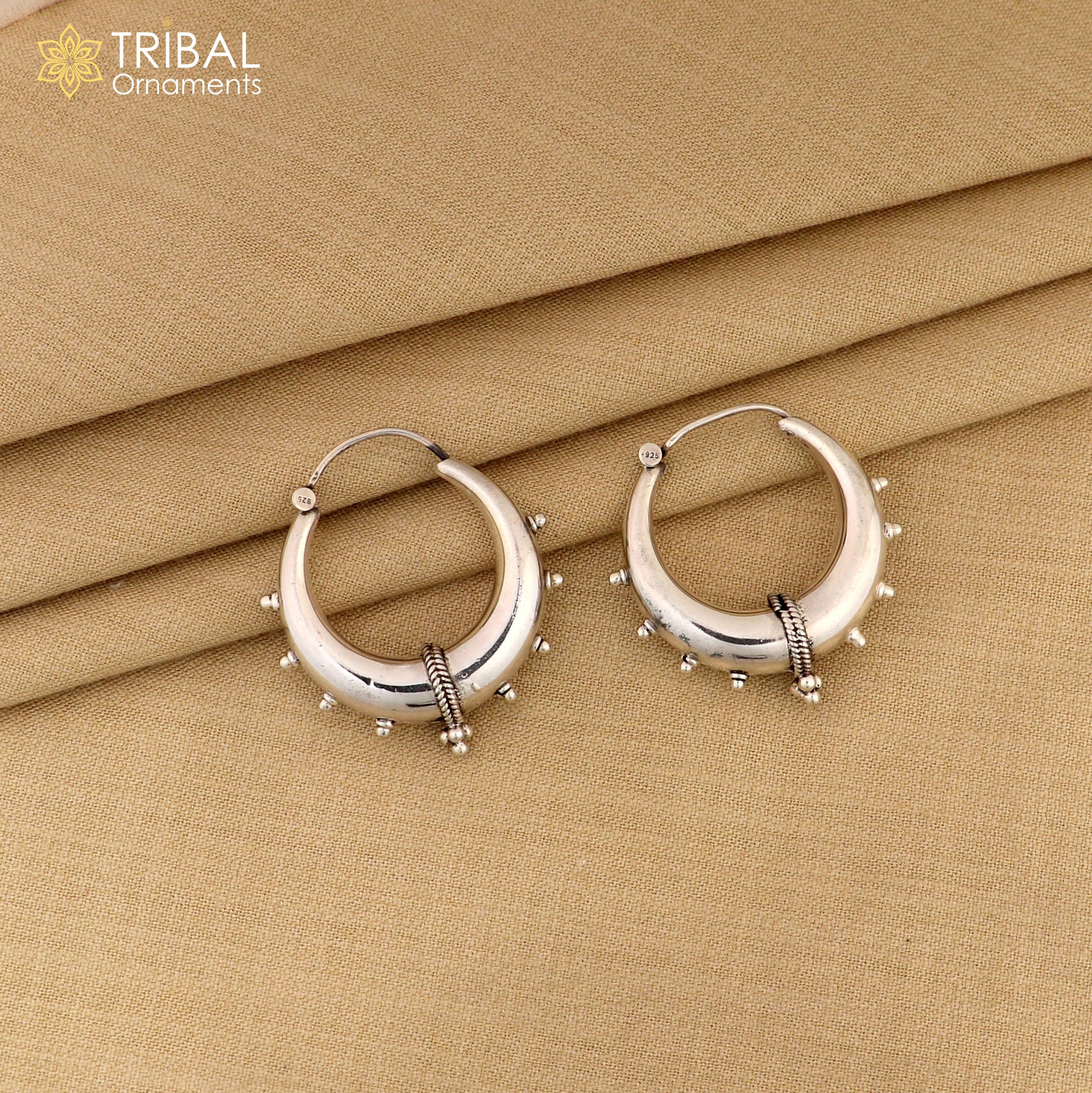 Handmade 925 sterling silver fabulous plain shining hoops earrings Bali unique style kundal unisex tribal belly dance jewelry s1118 - TRIBAL ORNAMENTS