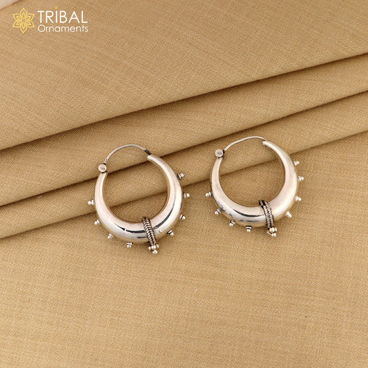 Handmade 925 sterling silver fabulous plain shining hoops earrings Bali unique style kundal unisex tribal belly dance jewelry s1118 - TRIBAL ORNAMENTS