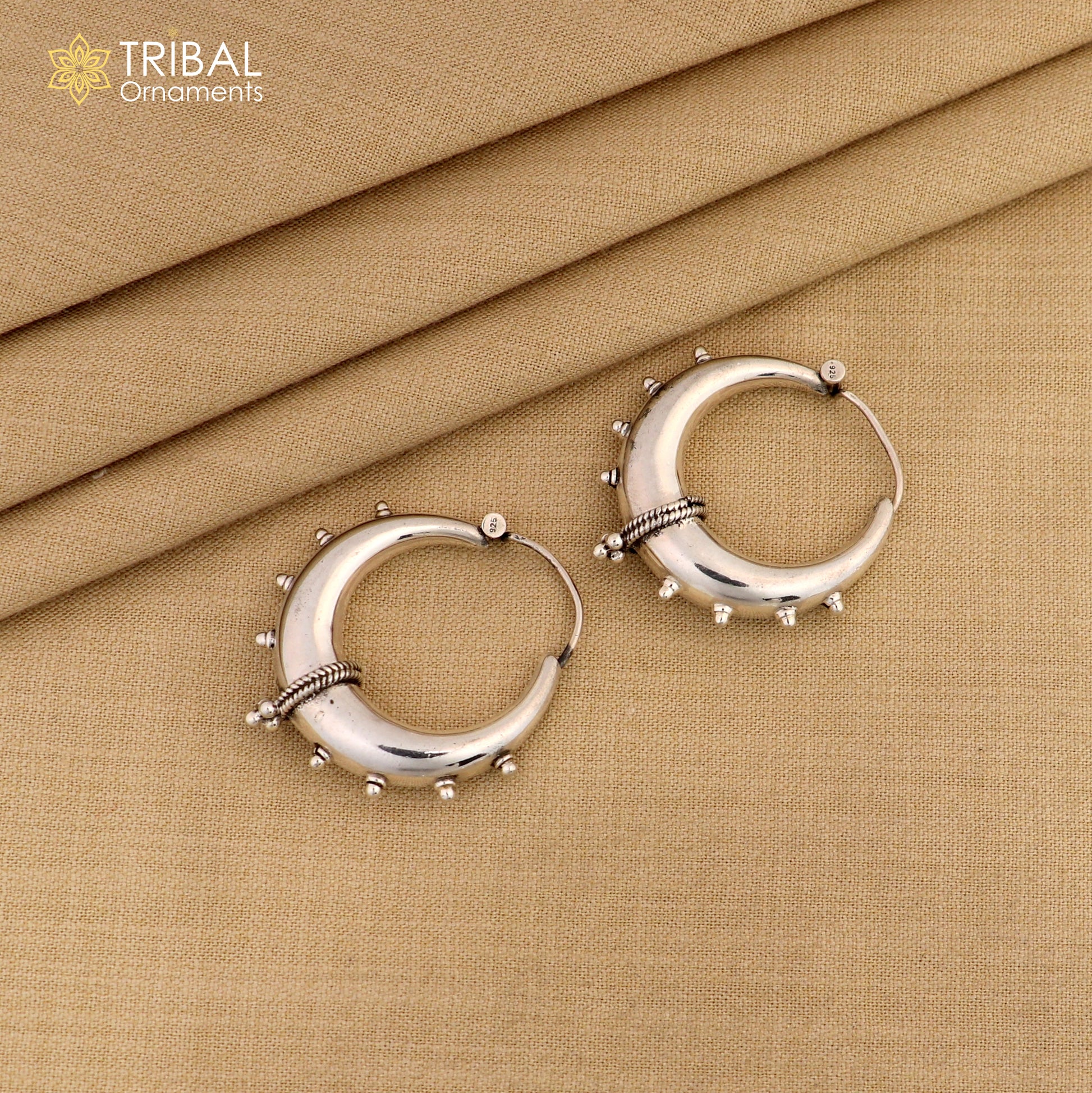 Handmade 925 sterling silver fabulous plain shining hoops earrings Bali unique style kundal unisex tribal belly dance jewelry s1118 - TRIBAL ORNAMENTS