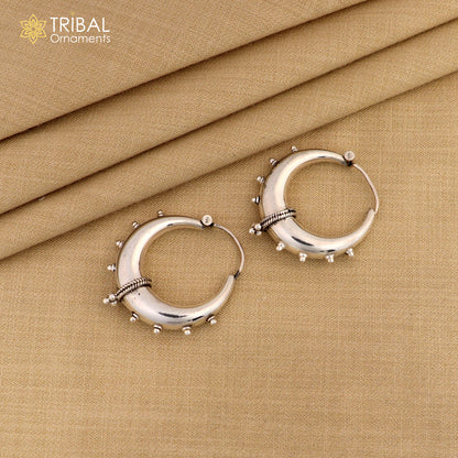 Handmade 925 sterling silver fabulous plain shining hoops earrings Bali unique style kundal unisex tribal belly dance jewelry s1118 - TRIBAL ORNAMENTS