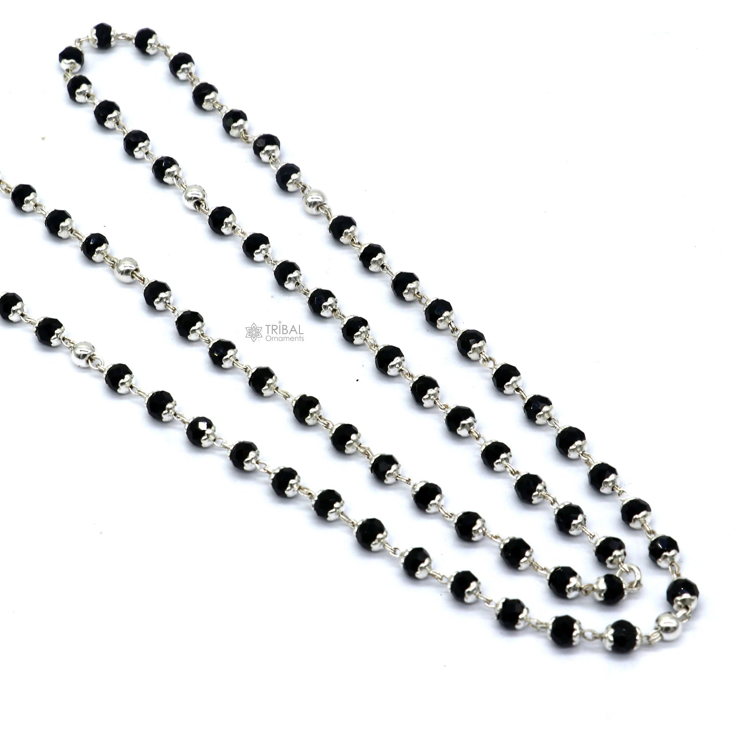 Handmade 925 Sterling silver black beaded Nazariya chain for girls and kids by TRIBAL ORNAMENTS