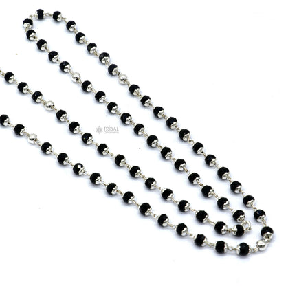 Handmade 925 Sterling silver black beaded Nazariya chain for girls and kids by TRIBAL ORNAMENTS