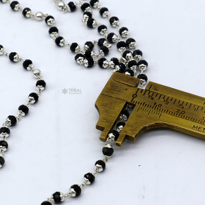 Handmade 925 sterling silver black beaded Nazariya chain for girls and kids, crafted by TRIBAL ORNAMENTS.