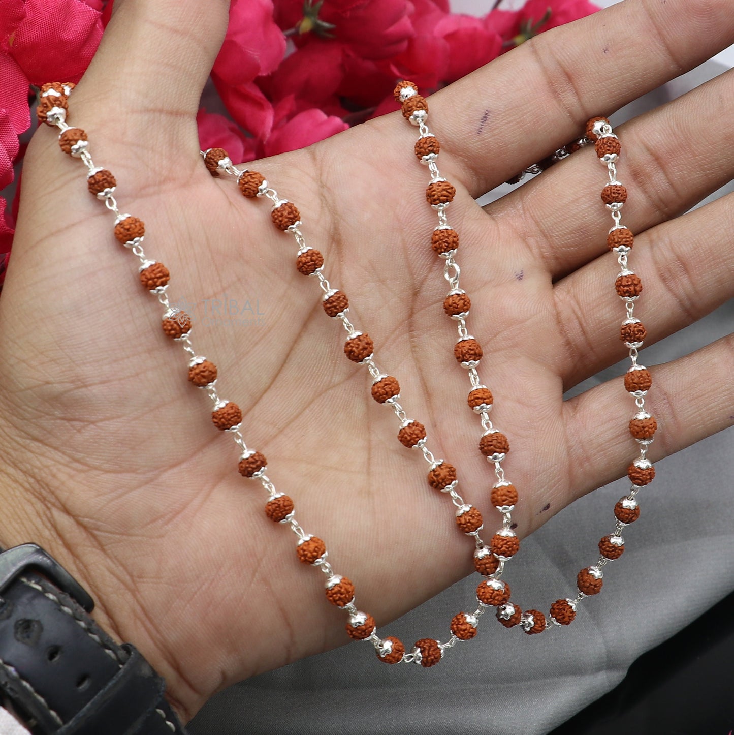 Handmade 925 Sterling silver gorgeous natural Rudraksh beads 24 long necklace ch597 - TRIBAL ORNAMENTS