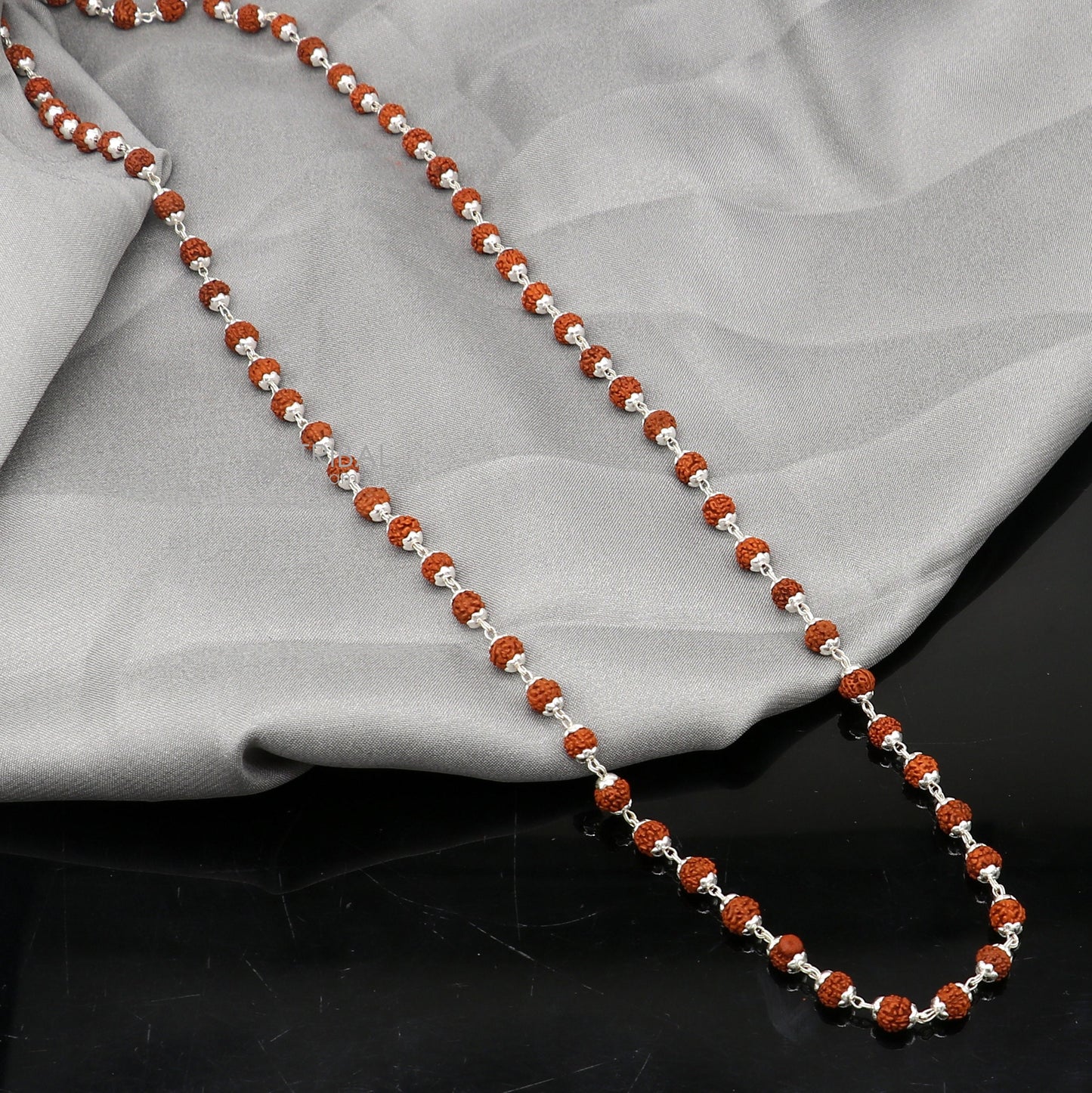 Handmade 925 Sterling silver gorgeous natural Rudraksh beads 24 long necklace ch597 - TRIBAL ORNAMENTS