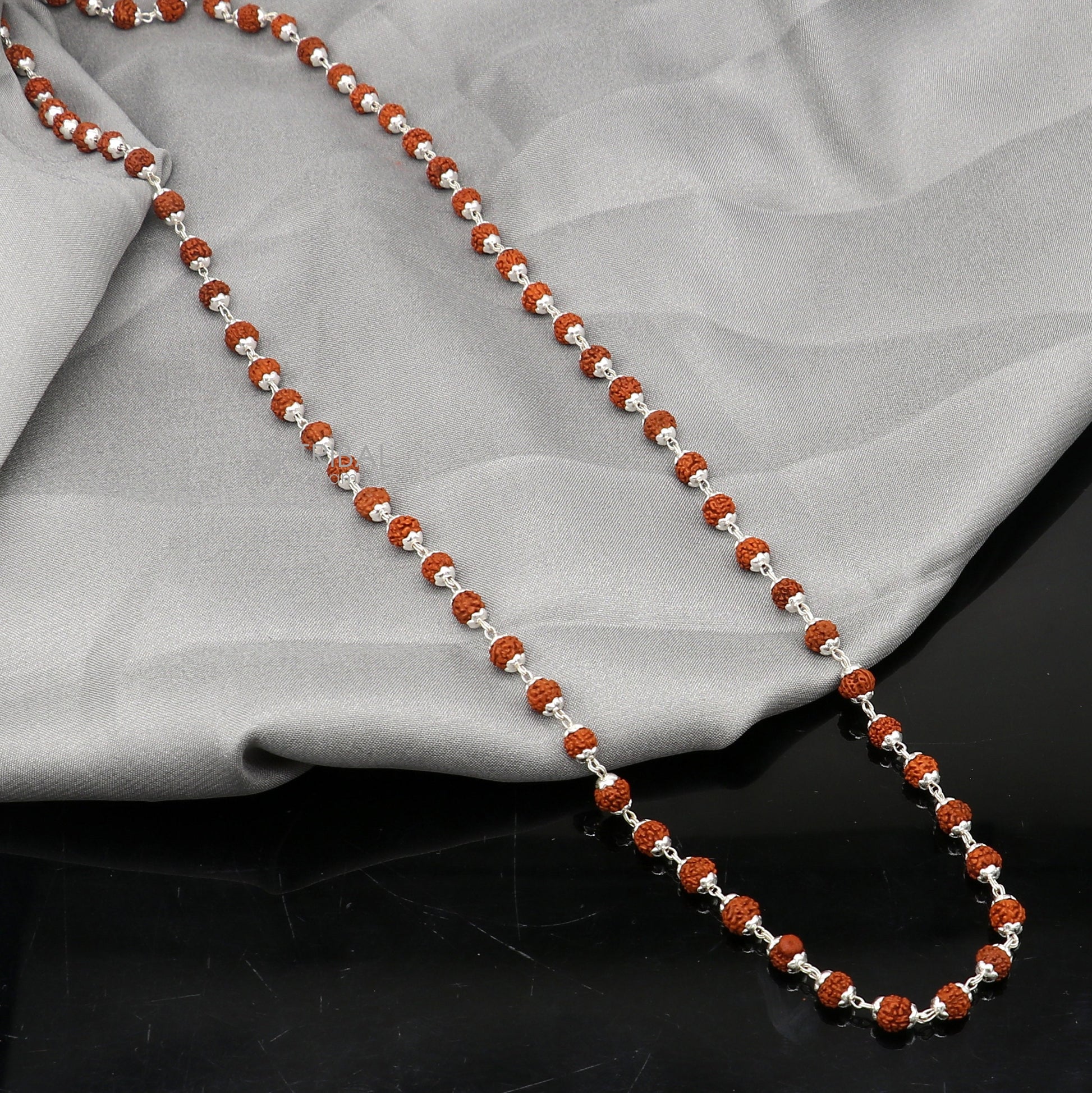 Handmade 925 Sterling silver gorgeous natural Rudraksh beads 24 long necklace ch597 - TRIBAL ORNAMENTS