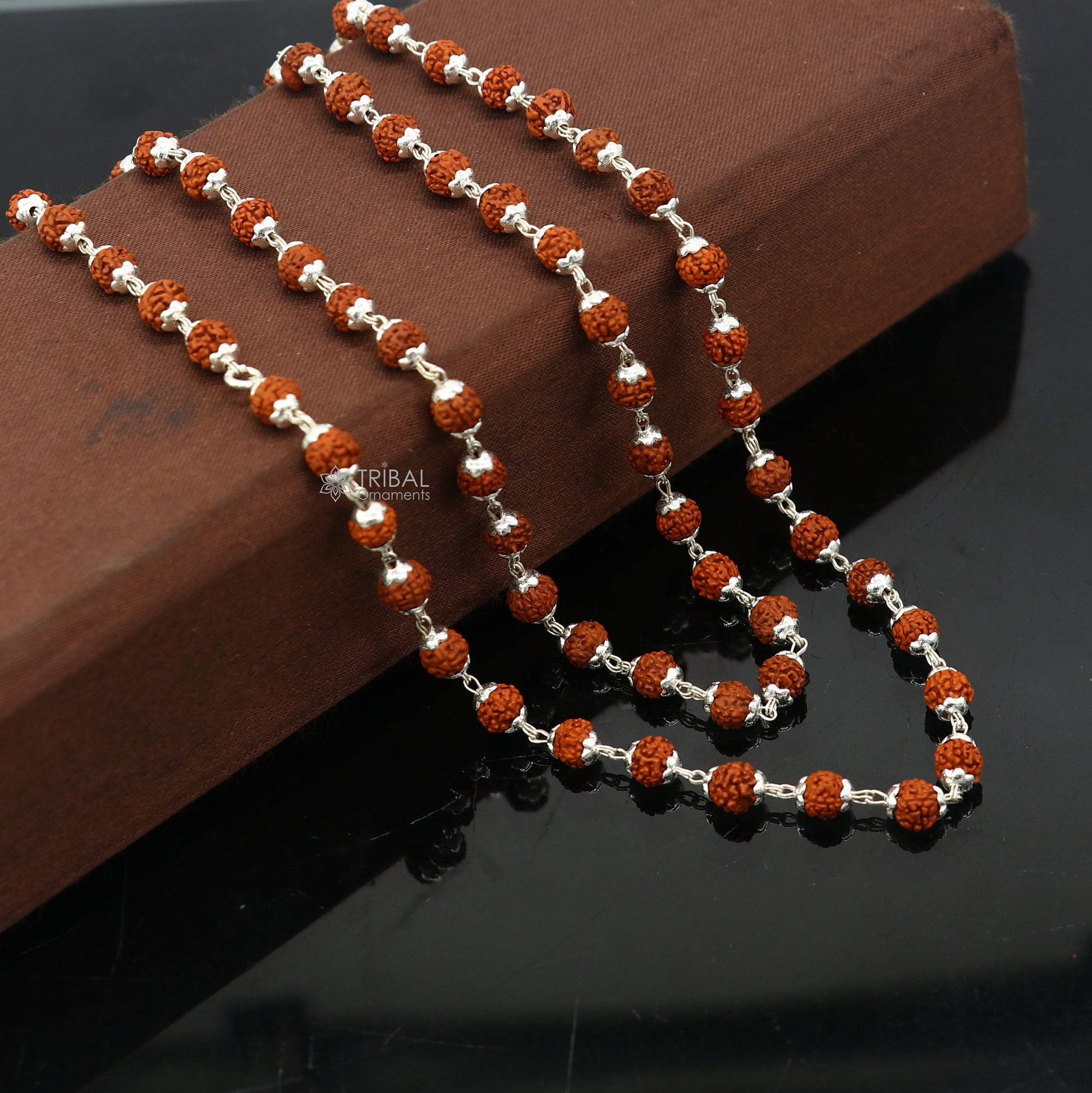 Handmade 925 Sterling silver gorgeous natural Rudraksh beads 24 long necklace ch597 - TRIBAL ORNAMENTS