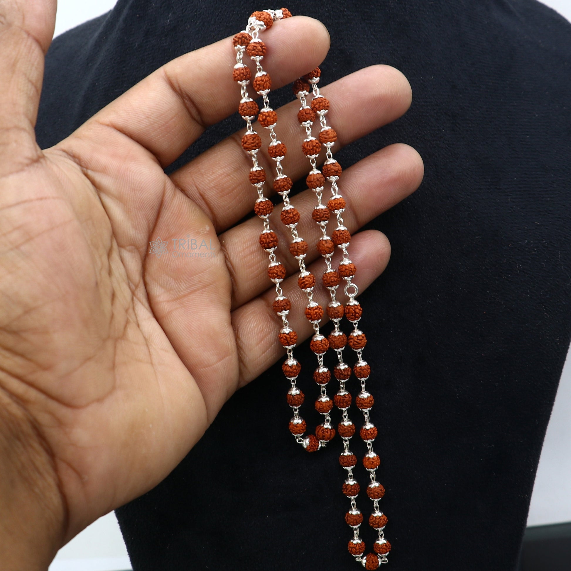 Handmade 925 Sterling silver gorgeous natural Rudraksh beads 24 long necklace ch597 - TRIBAL ORNAMENTS
