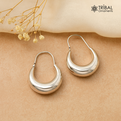 Handmade 925 sterling silver tribal hoop earrings with vintage style, customized Bali ethnic design, by TRIBAL ORNAMENTS.