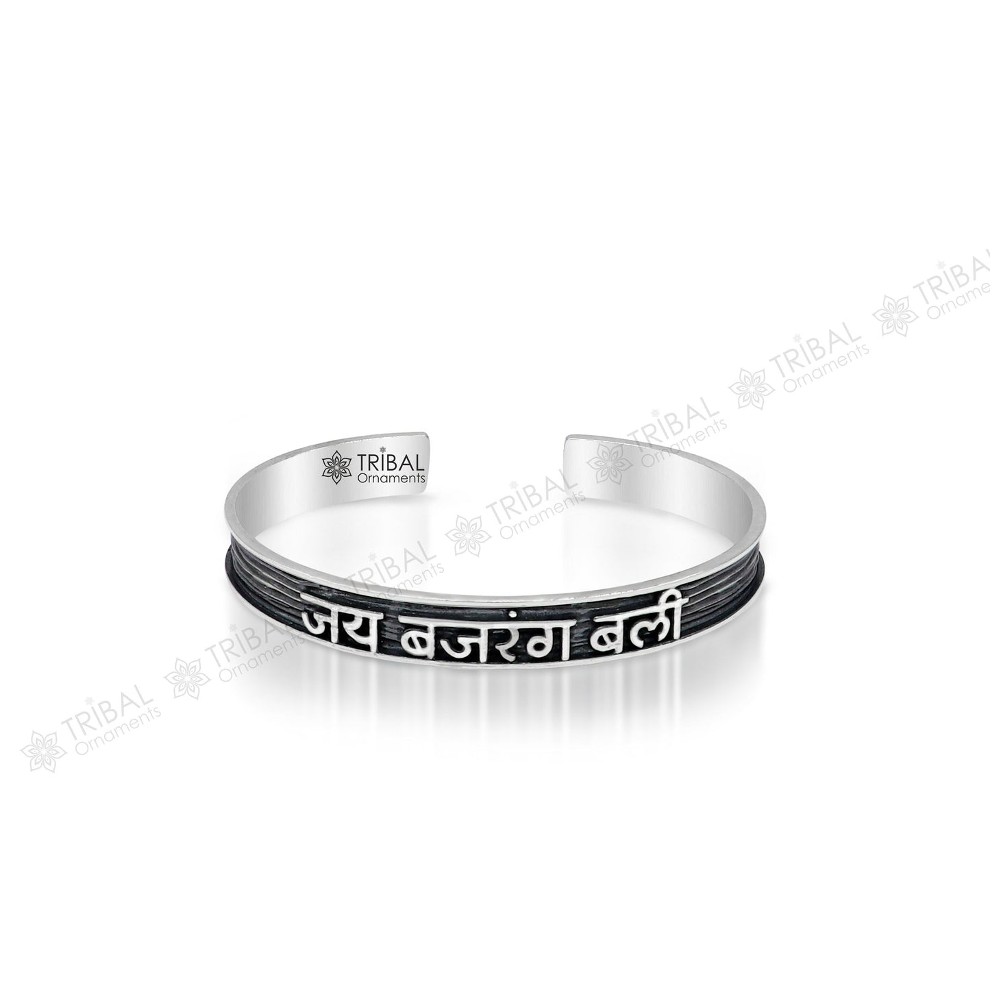 Handmade 925 Sterling silver Lord hanuman kada bracelet mantra bracelet "JAY BAJARANG BALI "Adjustable cuff kada cuff227 - TRIBAL ORNAMENTS