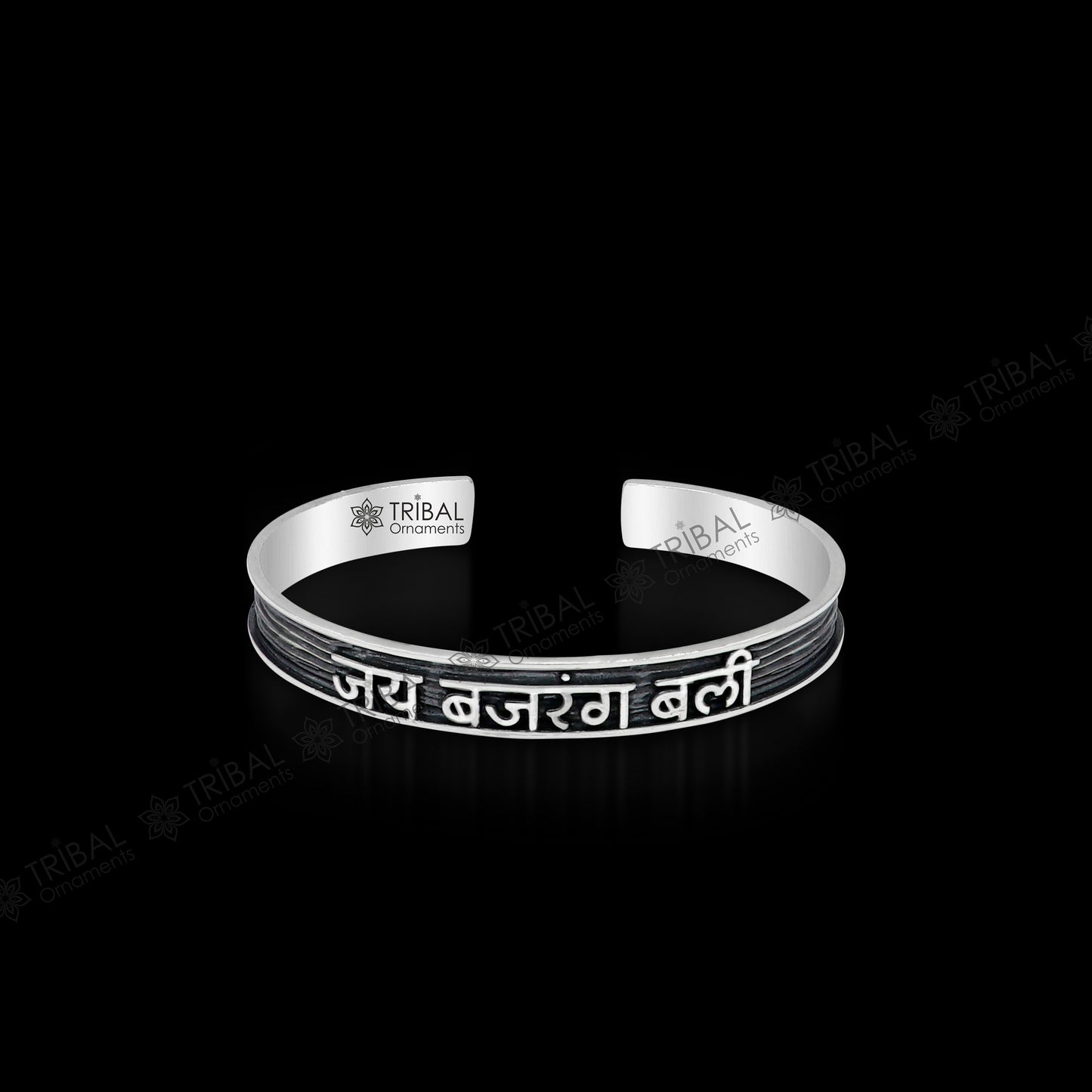 Handmade 925 Sterling silver Lord hanuman kada bracelet mantra bracelet "JAY BAJARANG BALI "Adjustable cuff kada cuff227 - TRIBAL ORNAMENTS