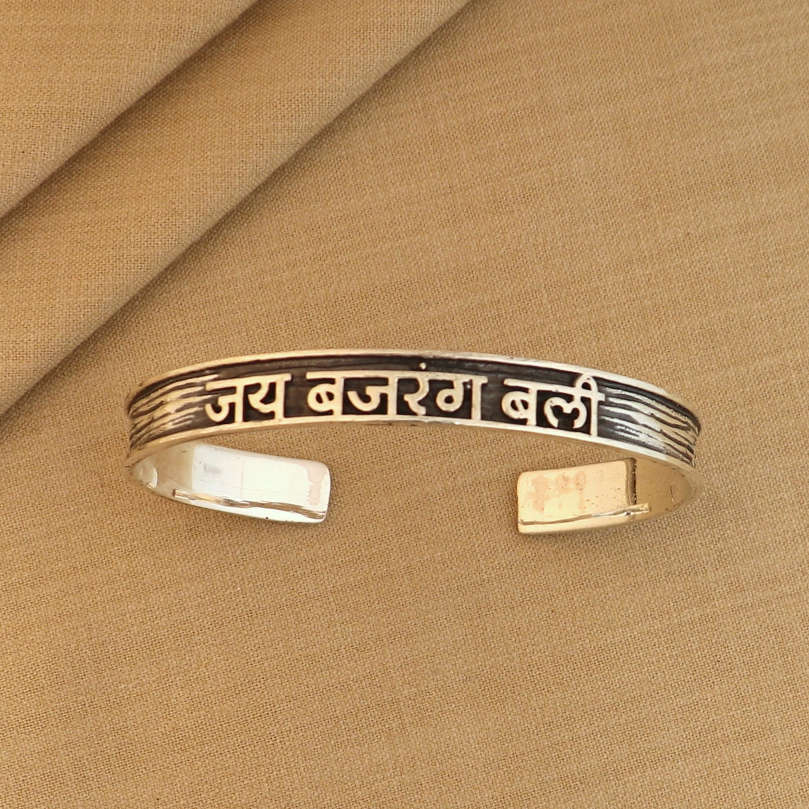 Handmade 925 Sterling silver Lord hanuman kada bracelet mantra bracelet "JAY BAJARANG BALI "Adjustable cuff kada cuff227 - TRIBAL ORNAMENTS