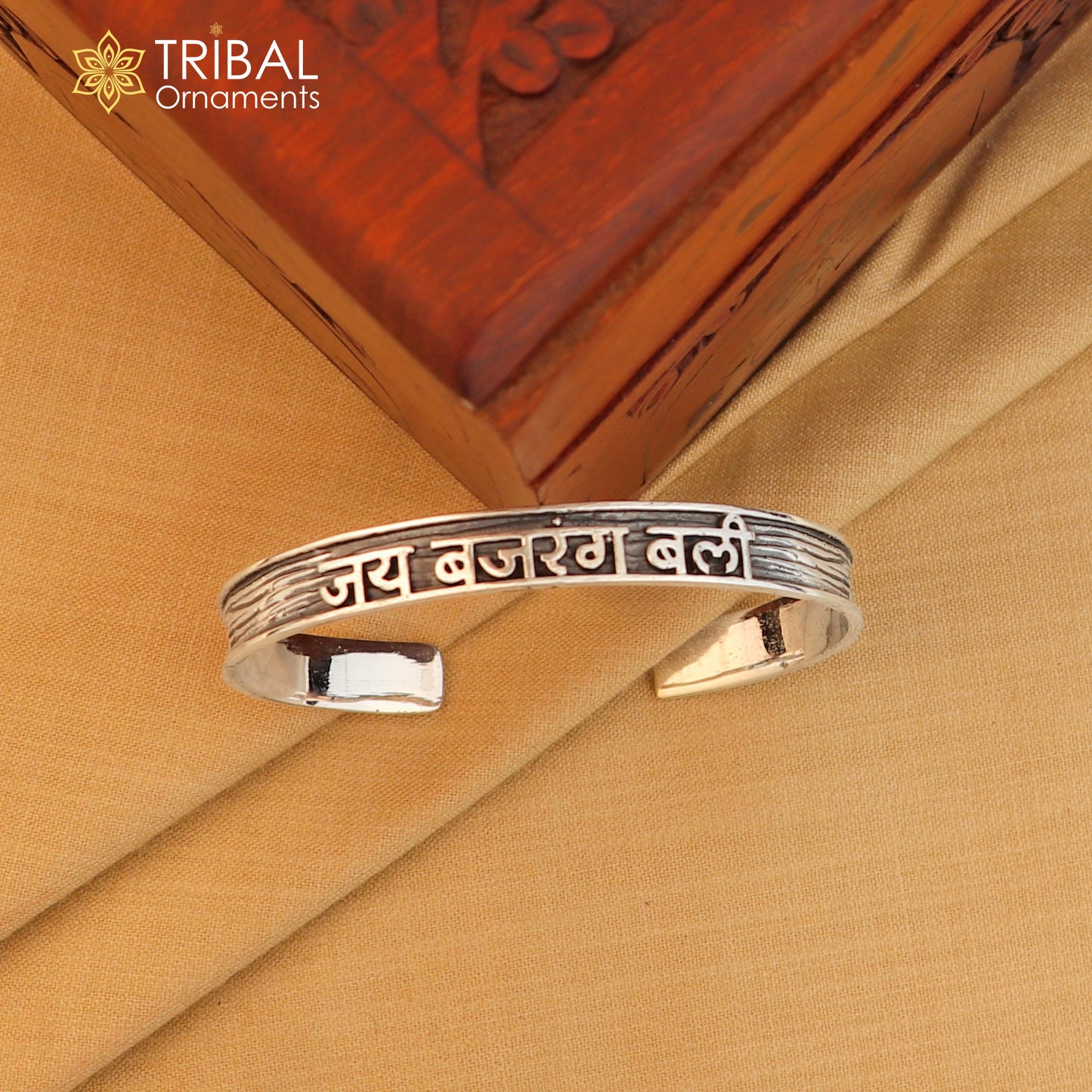 Handmade 925 Sterling silver Lord hanuman kada bracelet mantra bracelet "JAY BAJARANG BALI "Adjustable cuff kada cuff227 - TRIBAL ORNAMENTS