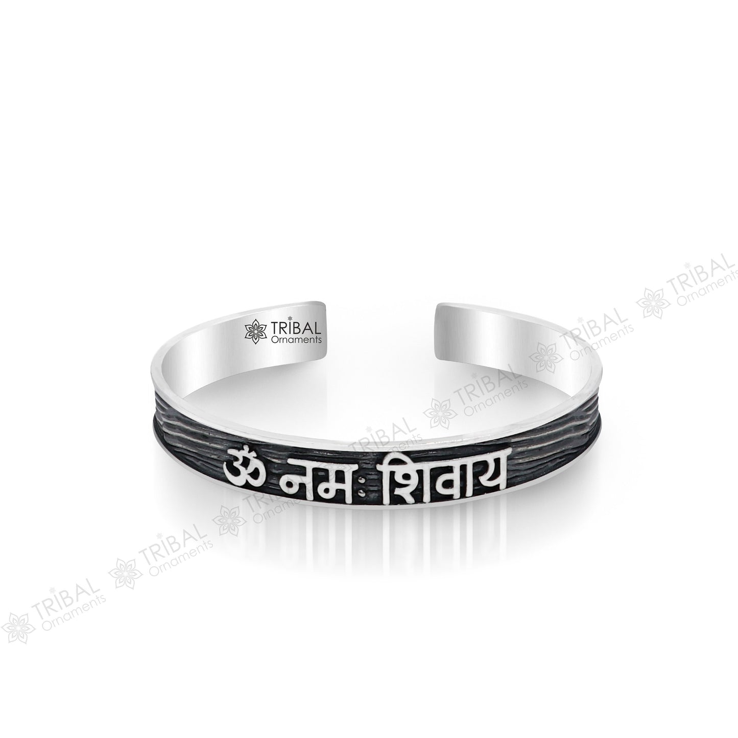 Handmade 925 Sterling silver Lord Shiva mantra bracelet "Aum Namah Shivay "Adjustable cuff kada bangle for mens and girls cuff228 - TRIBAL ORNAMENTS