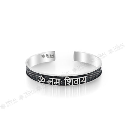 Sterling silver "Aum Namah Shivay" mantra adjustable bangle cuff bracelet for unisex, handcrafted by Tribal Ornaments.