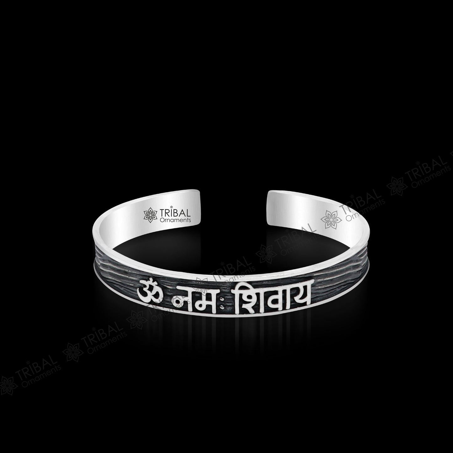 Handmade 925 Sterling silver Lord Shiva mantra bracelet "Aum Namah Shivay "Adjustable cuff kada bangle for mens and girls cuff228 - TRIBAL ORNAMENTS