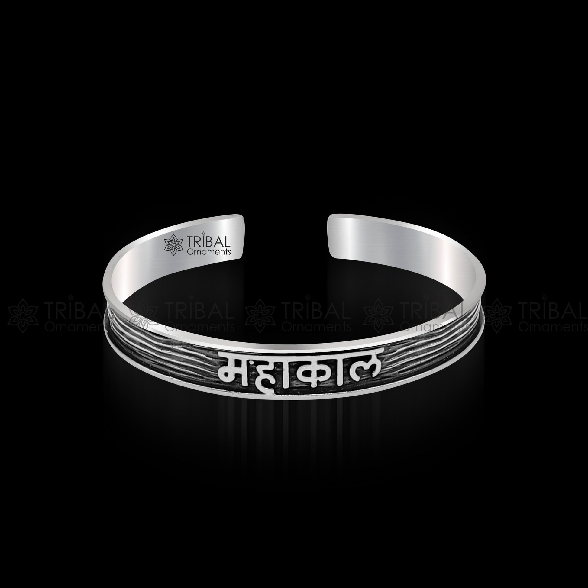 Handmade 925 Sterling silver Lord Shiva mantra bracelet "MAHAKAAL "Adjustable cuff kada bangle for mens and girls cuff237 - TRIBAL ORNAMENTS