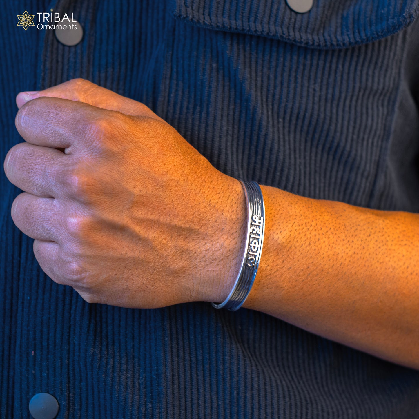 Handmade 925 Sterling silver Lord Shiva mantra bracelet "MAHAKAAL "Adjustable cuff kada bangle for mens and girls cuff237 - TRIBAL ORNAMENTS
