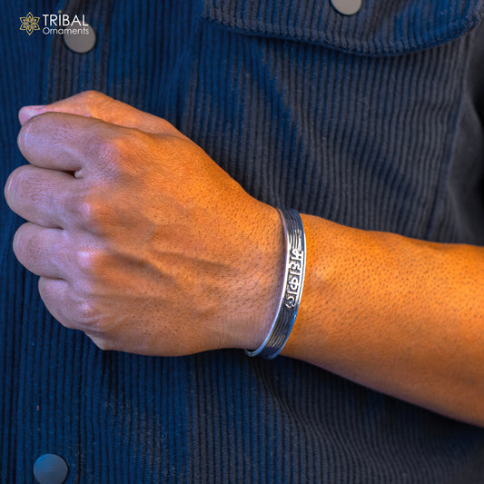 Handmade 925 Sterling silver Lord Shiva mantra bracelet "MAHAKAAL "Adjustable cuff kada bangle for mens and girls cuff237 - TRIBAL ORNAMENTS
