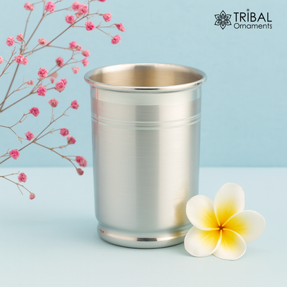 Handmade 999 fine silver water/milk Glass tumbler, silver flask, baby kids feeding water milk silver utensils for stay healthy family sv178 - TRIBAL ORNAMENTS