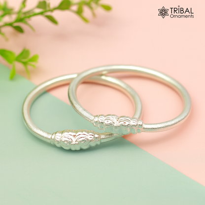 Handmade sterling silver bangle bracelet with a crocodile face design, traditional tribal style, suitable for babies and kids.