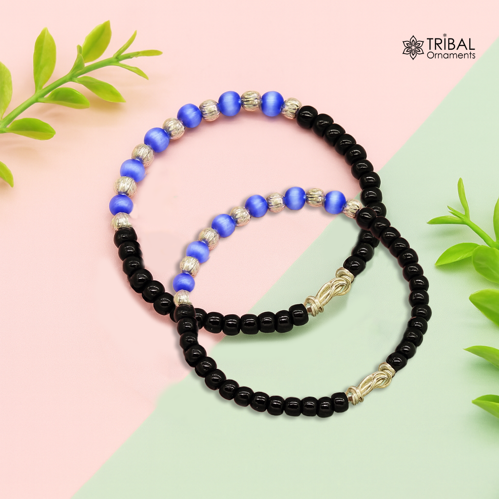 Handmade new born baby bangle black beads nazariya evil eye baby bracelet customized baby bracelet kada for gifting unisex kids  bbk57 - TRIBAL ORNAMENTS