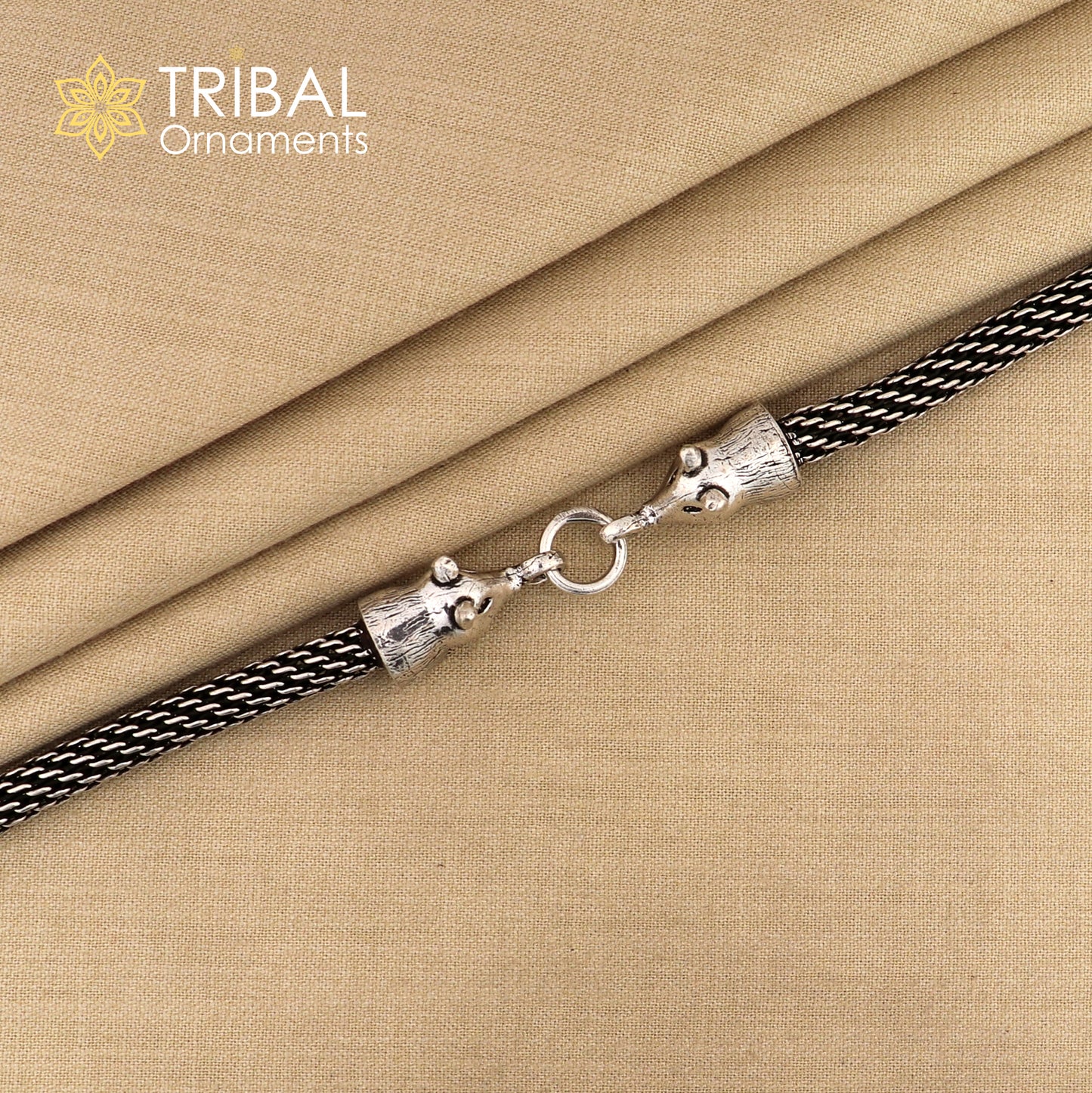 Indian ethnic style divine mouse design men's bracelet in 925 sterling silver by Tribal Ornaments, featuring intricate tribal jewelry details.